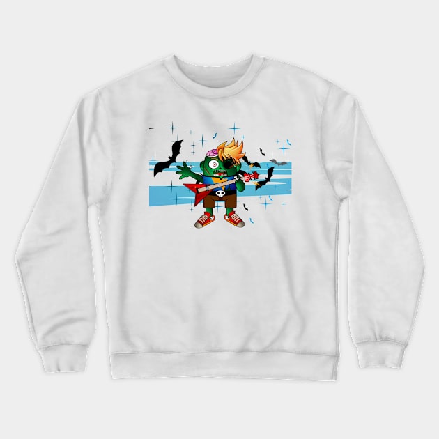 Rock and Roll Zombie Blue Design Crewneck Sweatshirt by Punk Zoo